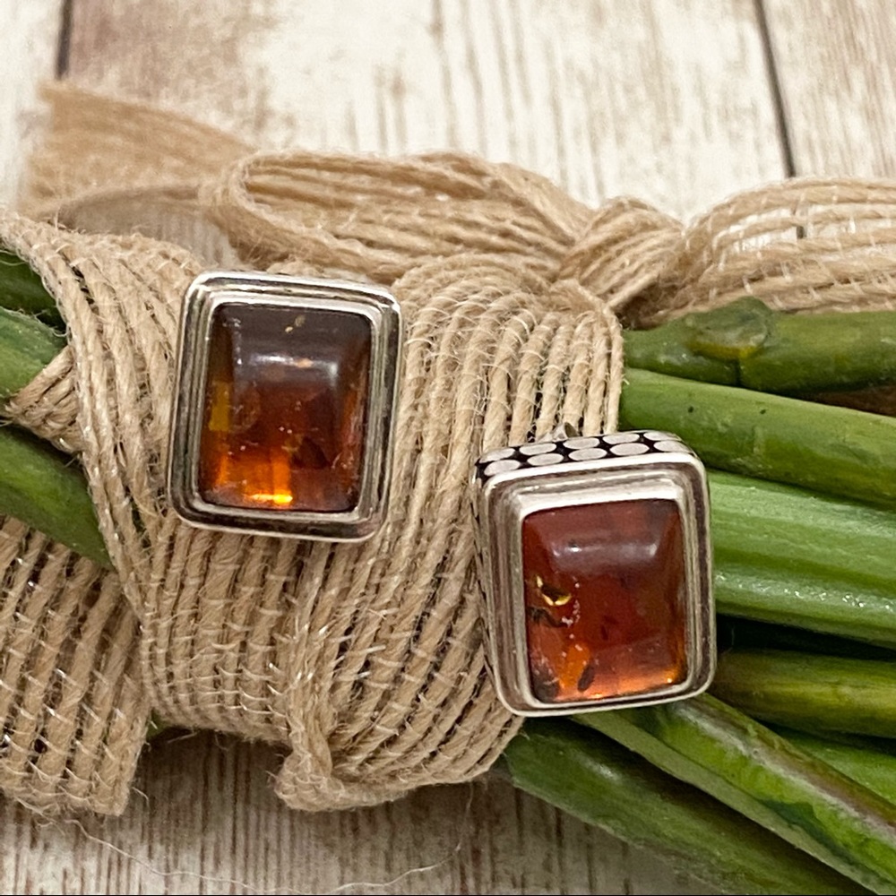 Lori Bonn 925 Signed Amber Square Post Earrings